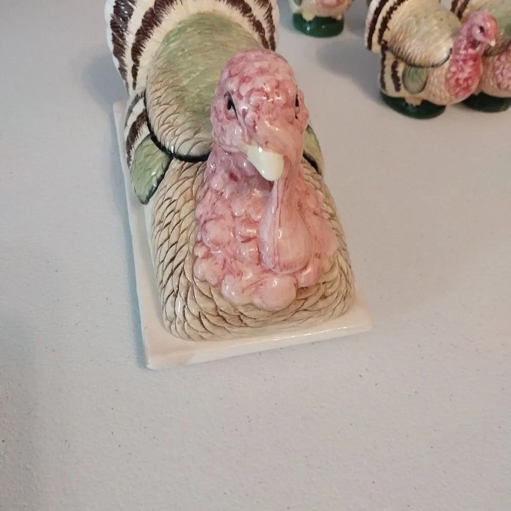 Vintage Brinn's Turkey Ceramic Set Butter Dish Gravy Boat S&P Candleholders